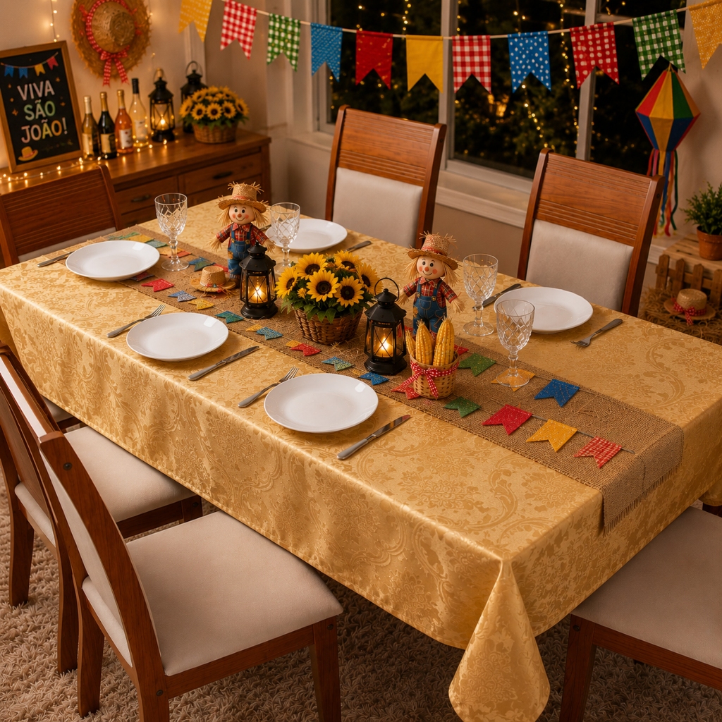 Toalha de mesa jacquard retangular 6 lugares jacard