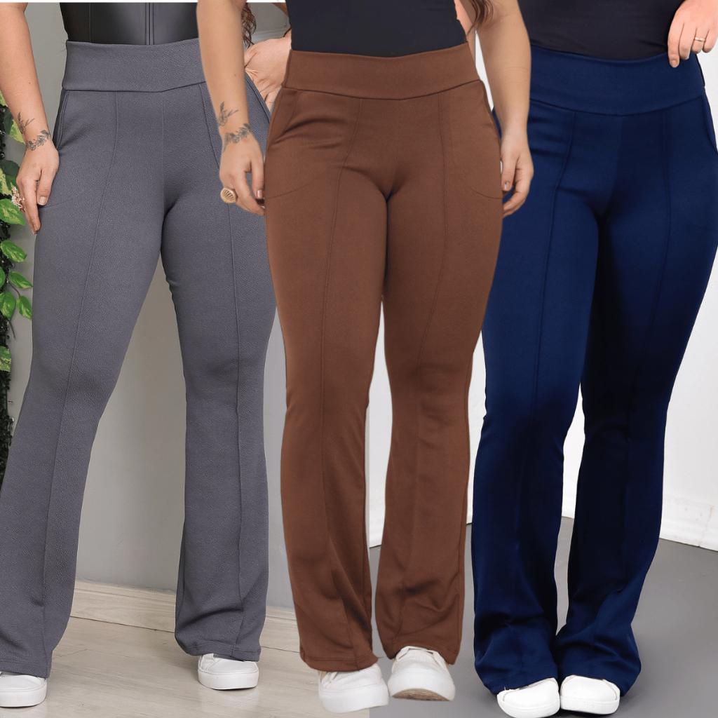 Kit 3 Calça Feminina Calça Flare Bailarina Feminina Calça Flarre Social Feminina