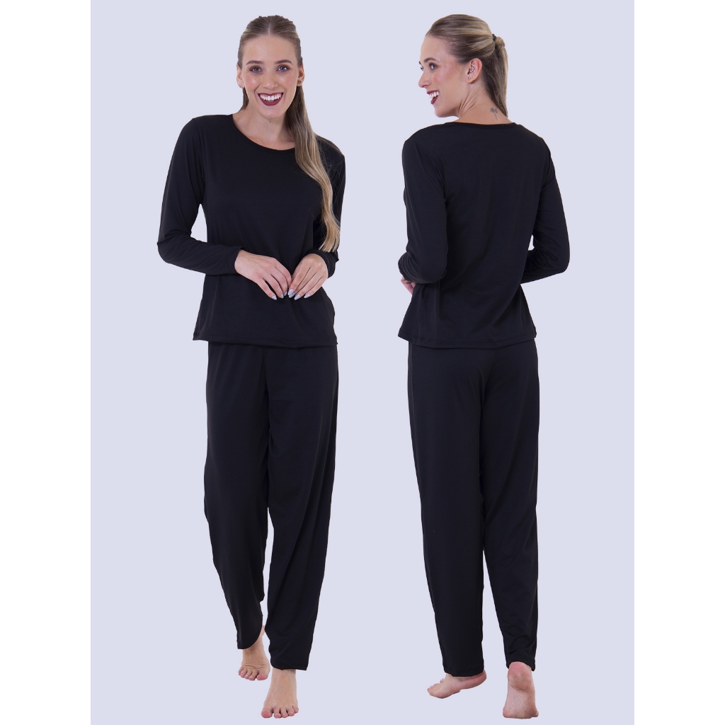 Pijama Feminino Manga Longa Suede Outono Inverno