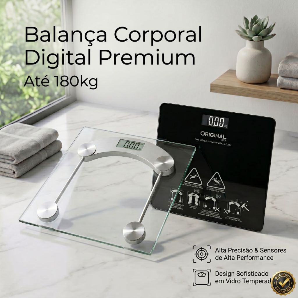 Balança Corporal Digital Peso até 180kg Transparente e Preto Fit