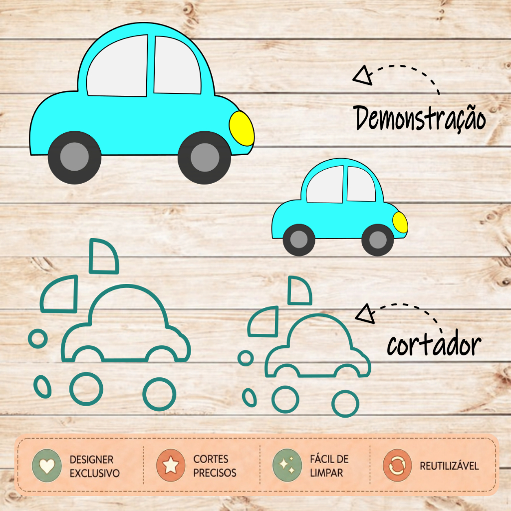 Cortador Carrinho Kit e Unidades Carro Brinquedo Transporte Molde Forminha Confeitaria Artesanato