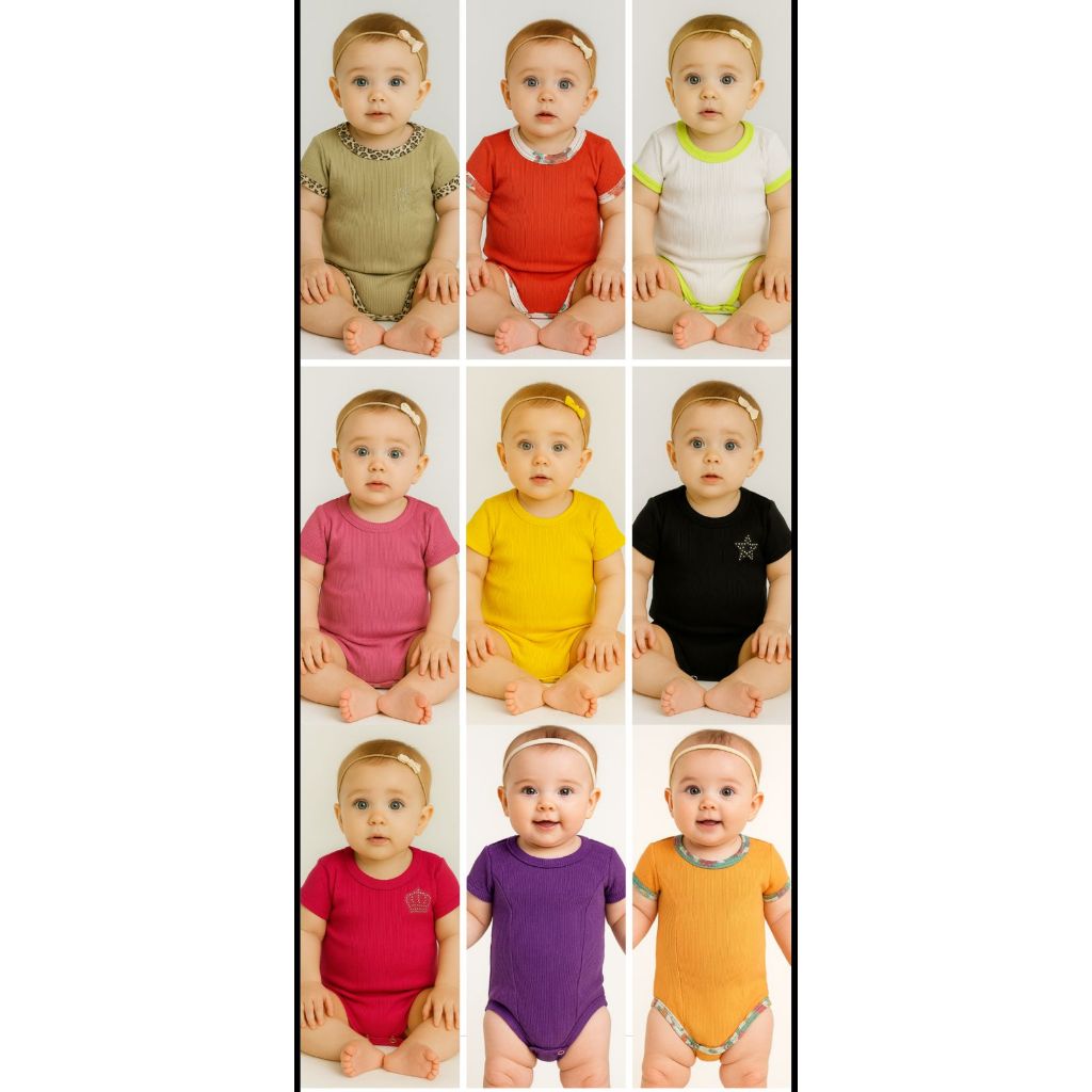 Kit 4 Peças Body Bebê Manga Curta  RN, P, M Masculino Feminino Enxoval.