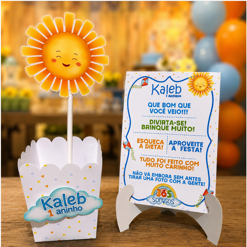 KIT 10/20/30 Centro De Mesa 365 Sorrisos Personalizado Infantil Cachepô+Plaquinha Lembrancinha Festa