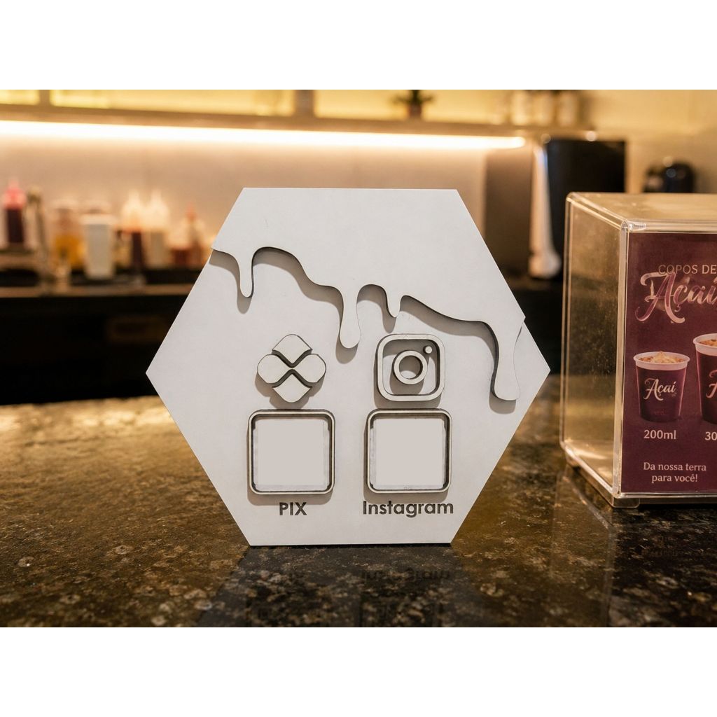 Placa Dupla Plaquinha Display Instagram e Pix com Suporte para QR Code MDF Acrílico