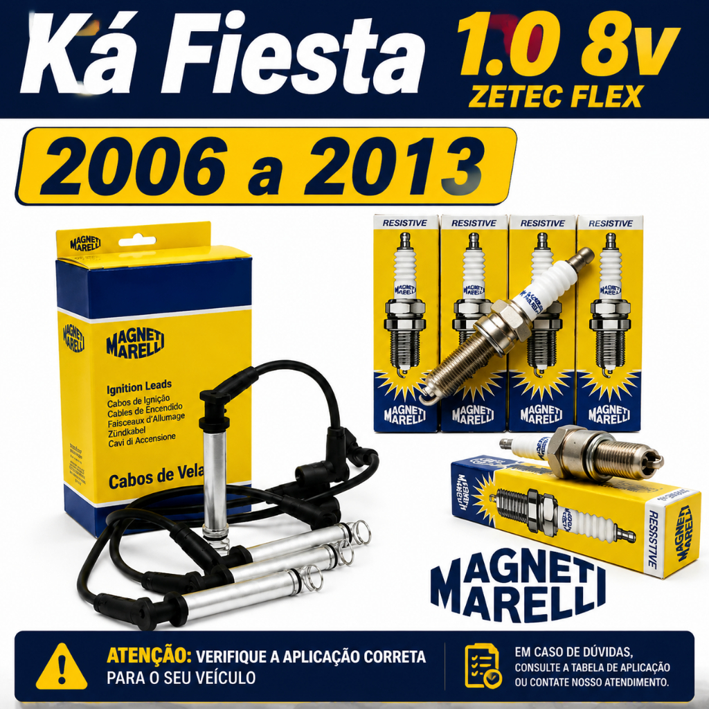 Kit Jogo de Cabos+Velas Ká Fiesta 1.0 8v Zetec Flex 2006 a 2013