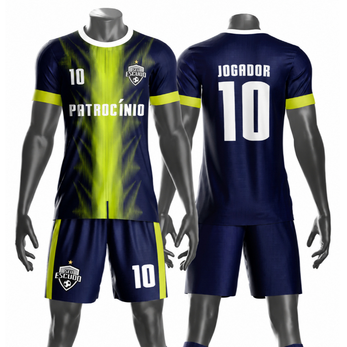 Uniforme jogador futebol amador esportivo camiseta e calção personalizavél nome número escudo mo 163
