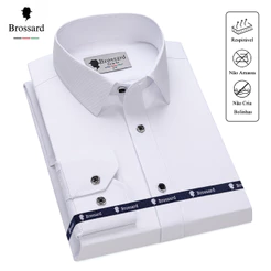 BROSSARD Camisa Social Masculina Manga Longa Slim Fit Blusa Não amassa Algodão Trabalho e Casual
