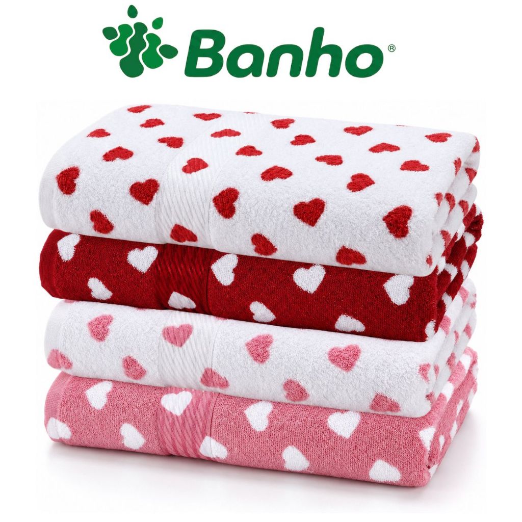 Toalha de Banho Dohler Prisma Love Corações 70x140cm 400g/m² 100% Algodão