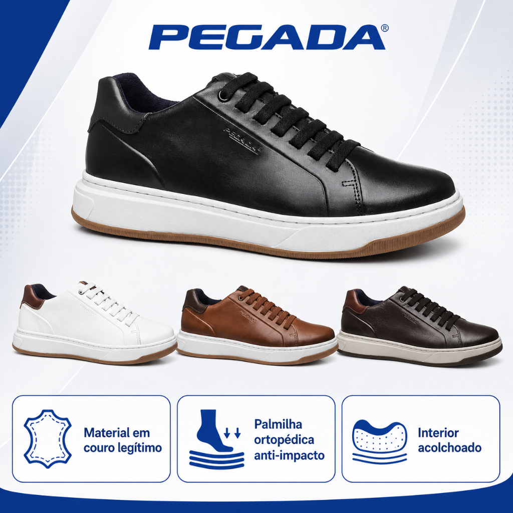 Sapatenis Masculino Couro Pegada Ortopedico Conforto | Lançamento ! | Original Pegada!