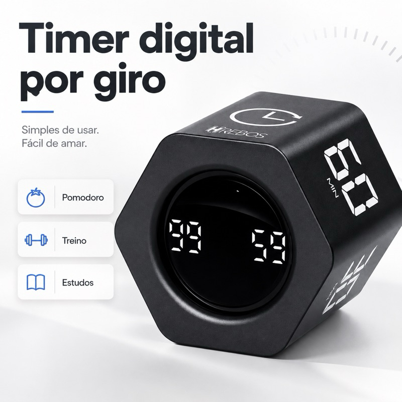 Timer Digital Pomodoro Por Giro Recarregável Estudos Treino Academia 99 Min HRebos