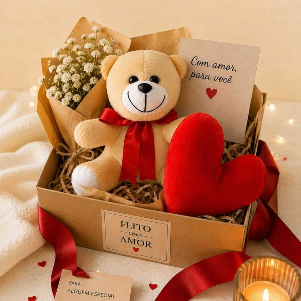 Kit Presente Dias dos Namorados/Aniversário com Urso + Coração Ideal para cestas