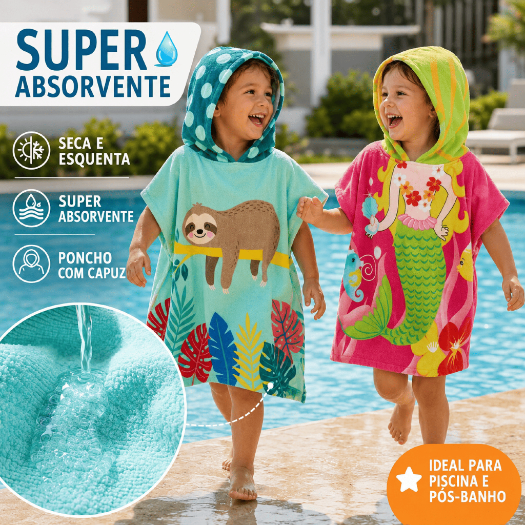 Roupão Atoalhado Infantil Menina Menino Poncho Saída de Banho Toalha para Criança
