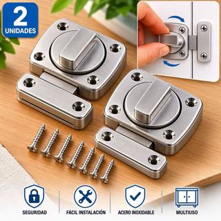 Kit 2 peças Fechadura Trava De Segurança Aço Inox Tranca Anti Roubo Fácil Instalação prata