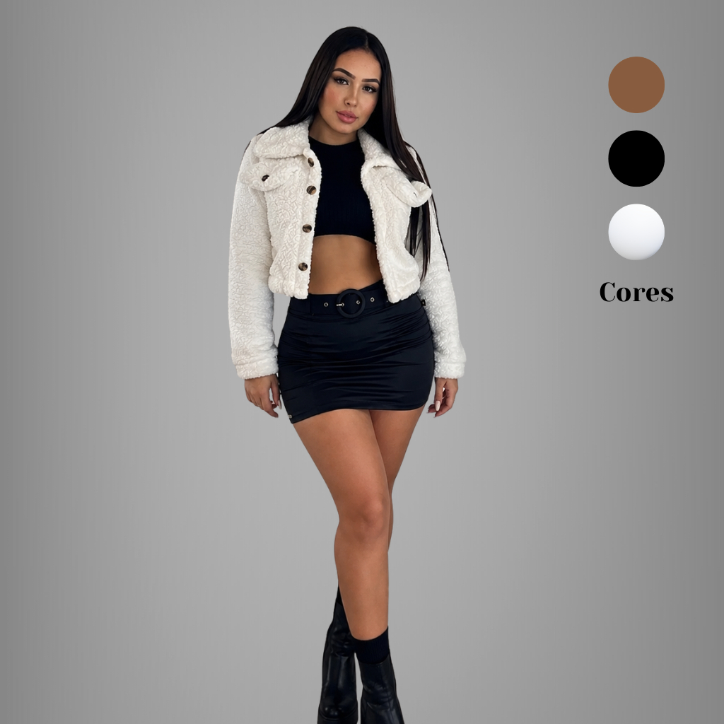 Casaco Tedy Feminino Jaqueta Pelucia Teddy Pelinho Com Botões Blusa Cropped De Frio Inverno