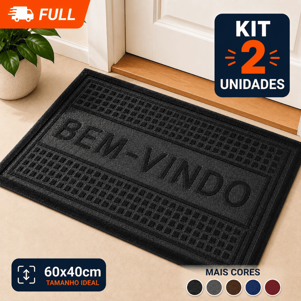Kit 2 Tapetes Bem Vindo Capacho Antiderrapante Para Porta 60x40cm Lavável Envio Rapido Full