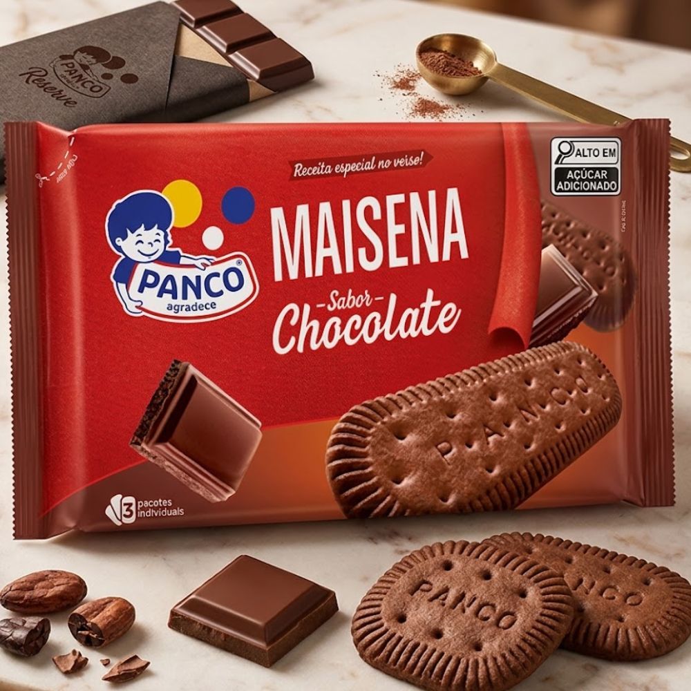 Bolacha Maizena Chocolate 400g Crocante – 3 Pacotes Individuais | Biscoito Sabor Chocolate