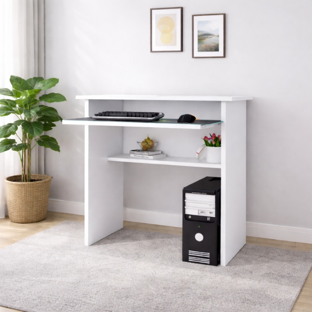 Mesa para Computador em MDP com Prateleira e Base Deslizante para Teclado Escritório Casa