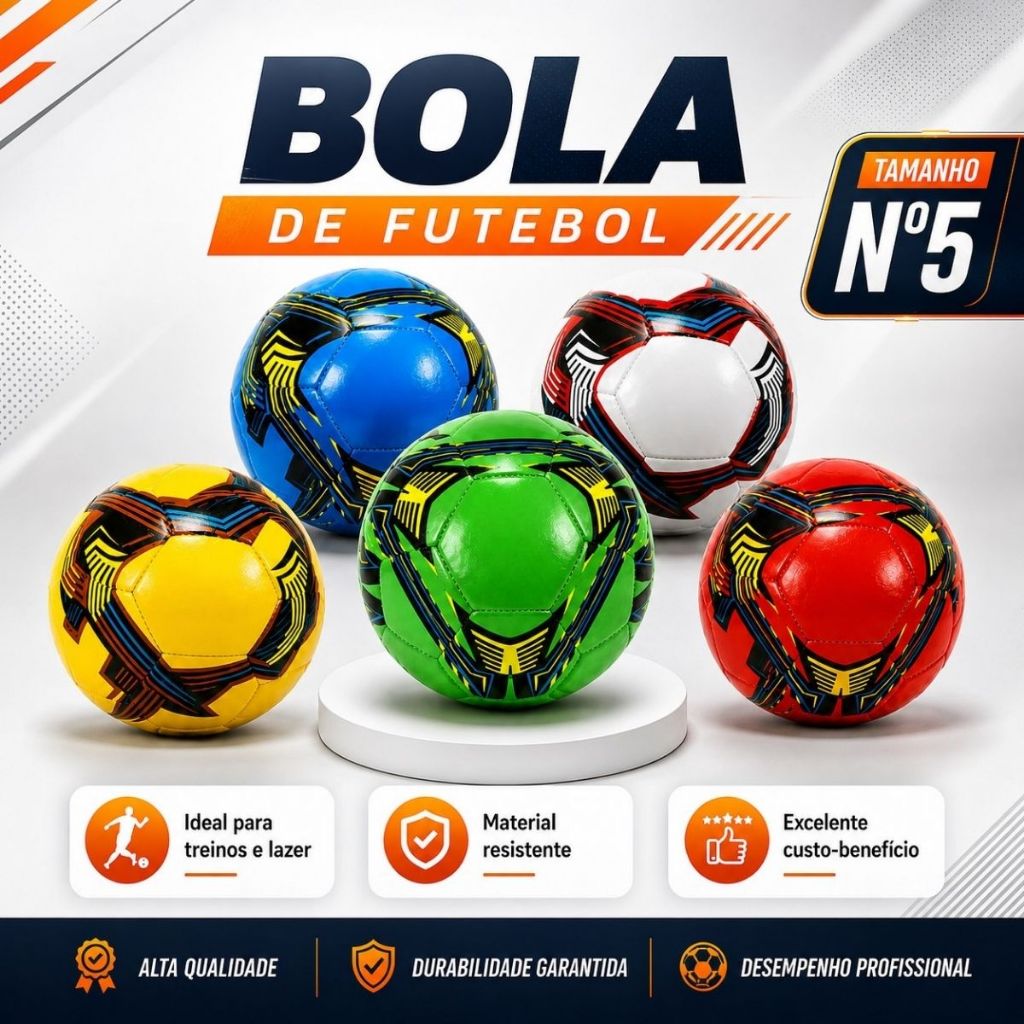 Bola De Futebol de Campo Tamanho Nº 5 Oficial Costurada Couro Sintético Cores Variadas