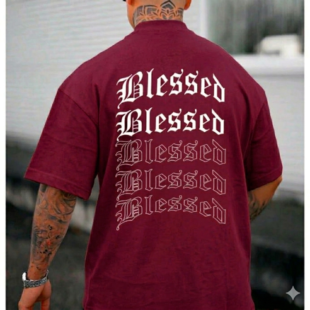 Camiseta Básica Masculina Masculina E Feminina 100% Algodão Premium Estampa Blessed Streetwear Fio 30.1 Básica Promoção