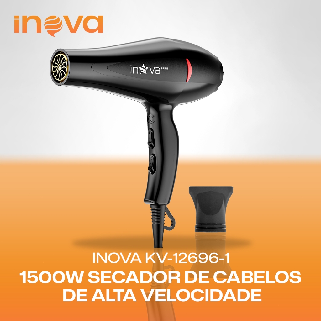Inova Secador Cabelo Profissional 1500W Íons Negativos Anti Frizz 3 Temperaturas Secagem Rápida