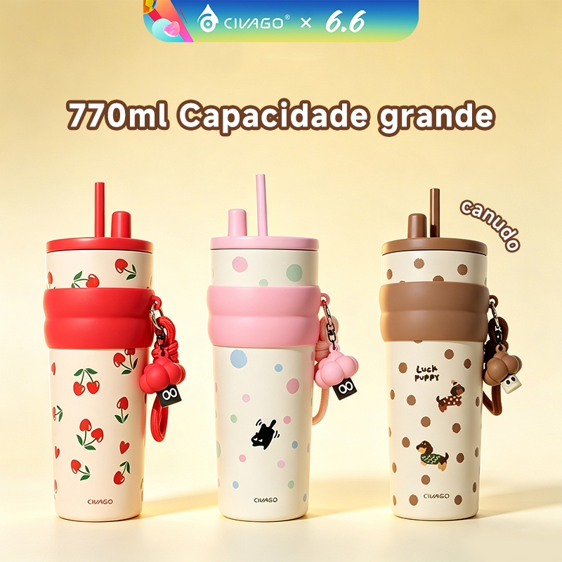 Copo Térmico 770ml Fashion Garrafa Térmica Aço Inox Revestimento Interior Cerâmico Antivazament CIVAGO o e Anti-poeira