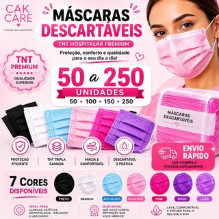 50 MÁSCARAS DESCARTÁVEIS  tnt Colorida Tripla Camada Com Clipe Nasal Adulto-uso Profissional