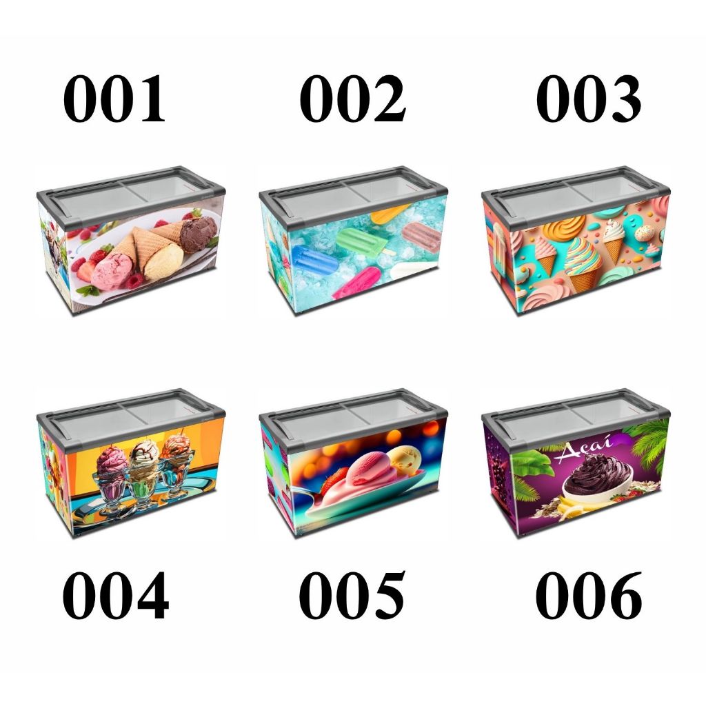Adesivo Envelopamento Freezer Horizontal Sorvete Acai 160x85cm Completo 4 Peças Grande