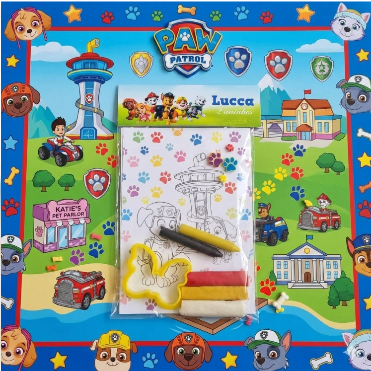 Kit Para Colorir Premium Patrulha Canina Personalizado para Festa Infantil + Kit Massinha + Giz, Lembrancinha Criativa