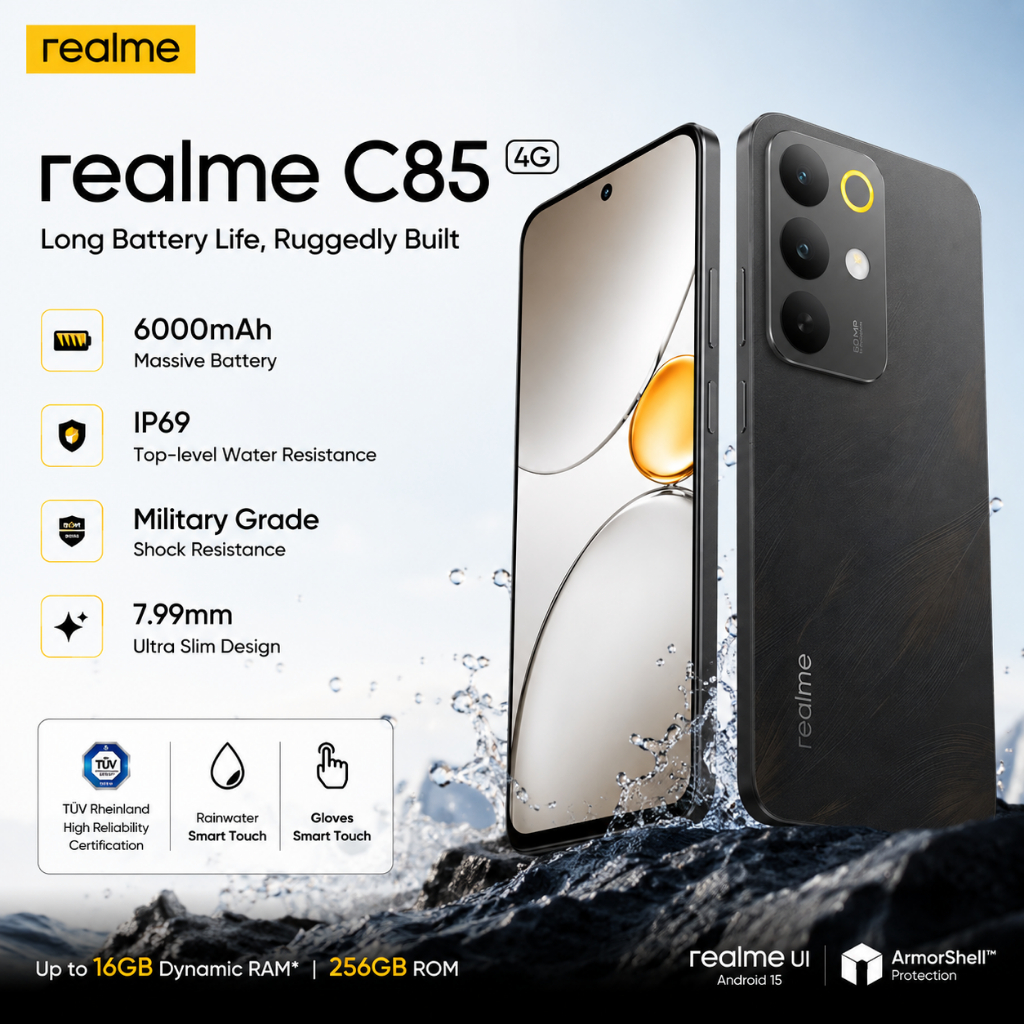 Celular Realme C85 4G 6,8 polegadas 120Hz LCD 7000mAh NFC Versão Global