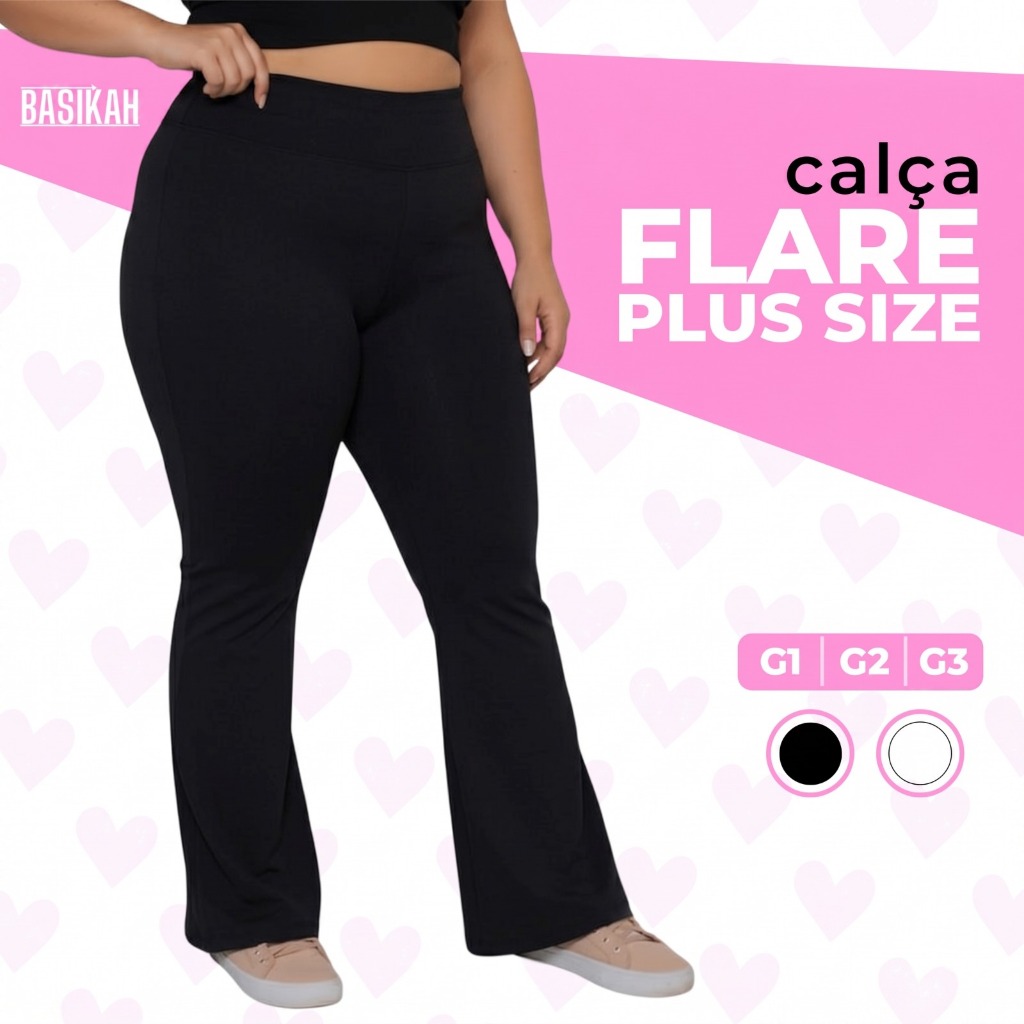 Calça Flare Forrada Plus Size Bailarina Flanelada Boca de Sino Preta Cos Alto Calça Peluciada Quentinha Inverno Curve +