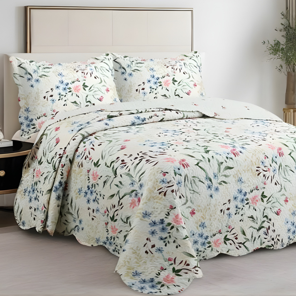 Kit Colcha Cobre Leito Estampado, Dupla Face, 3 peças, Matelado Casal