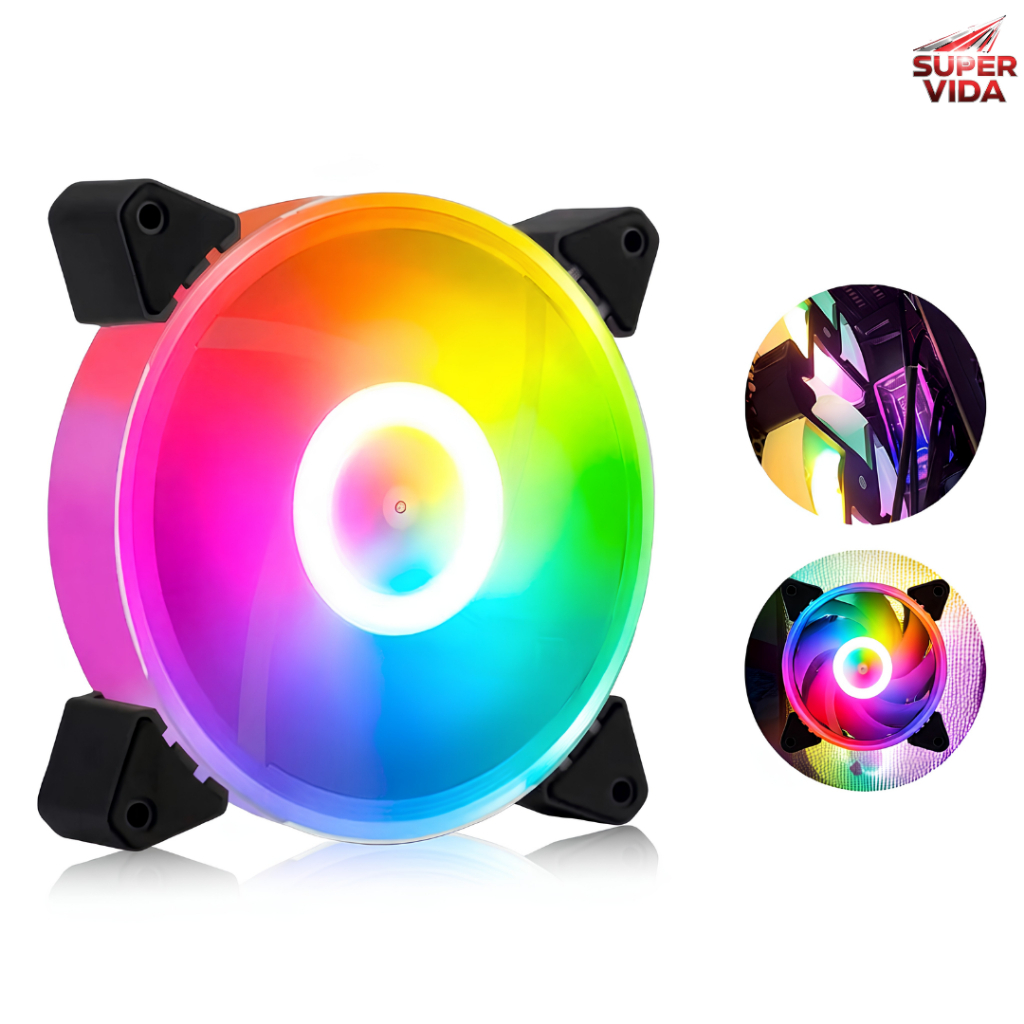 Ventoinha RGB 120MM 12V 3W Fluxo 45 CFM Vida Útil 50000 Horas Efeito Rainbow para Gabinete PC Gamer