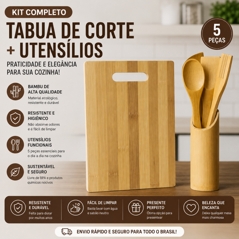Tabua De Corte carne Colher Utensilhos itens Cozinha Bambu Pratica Funcional Sustentavel Resistente Ao Calor kit