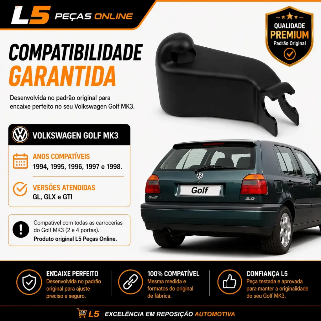 Capa Tampa Do Braço Limpador Vidro Traseiro Golf GTI GL GLX 1994 A 1998 Peça Reposição Envio Rapido