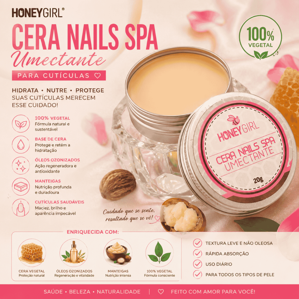 Cera Umectante Natural Honey Girl – Hidrata Cutículas, Pele e Fios | Cera de Abelha, Karité e Óleos Naturais