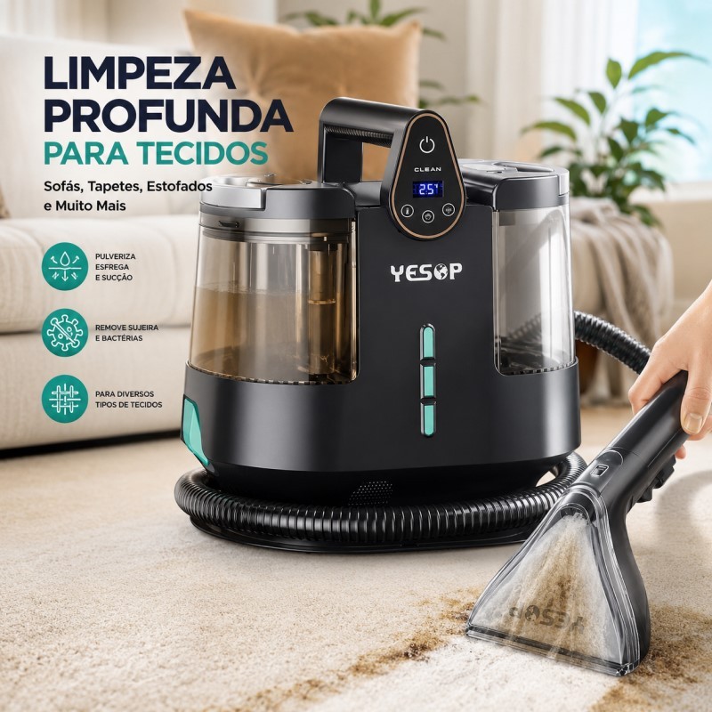 YESOP Lavadora Extratora de Sofá e Tapete 1700W Sucção 13kPa Limpeza a Vapor 130°C Profissional