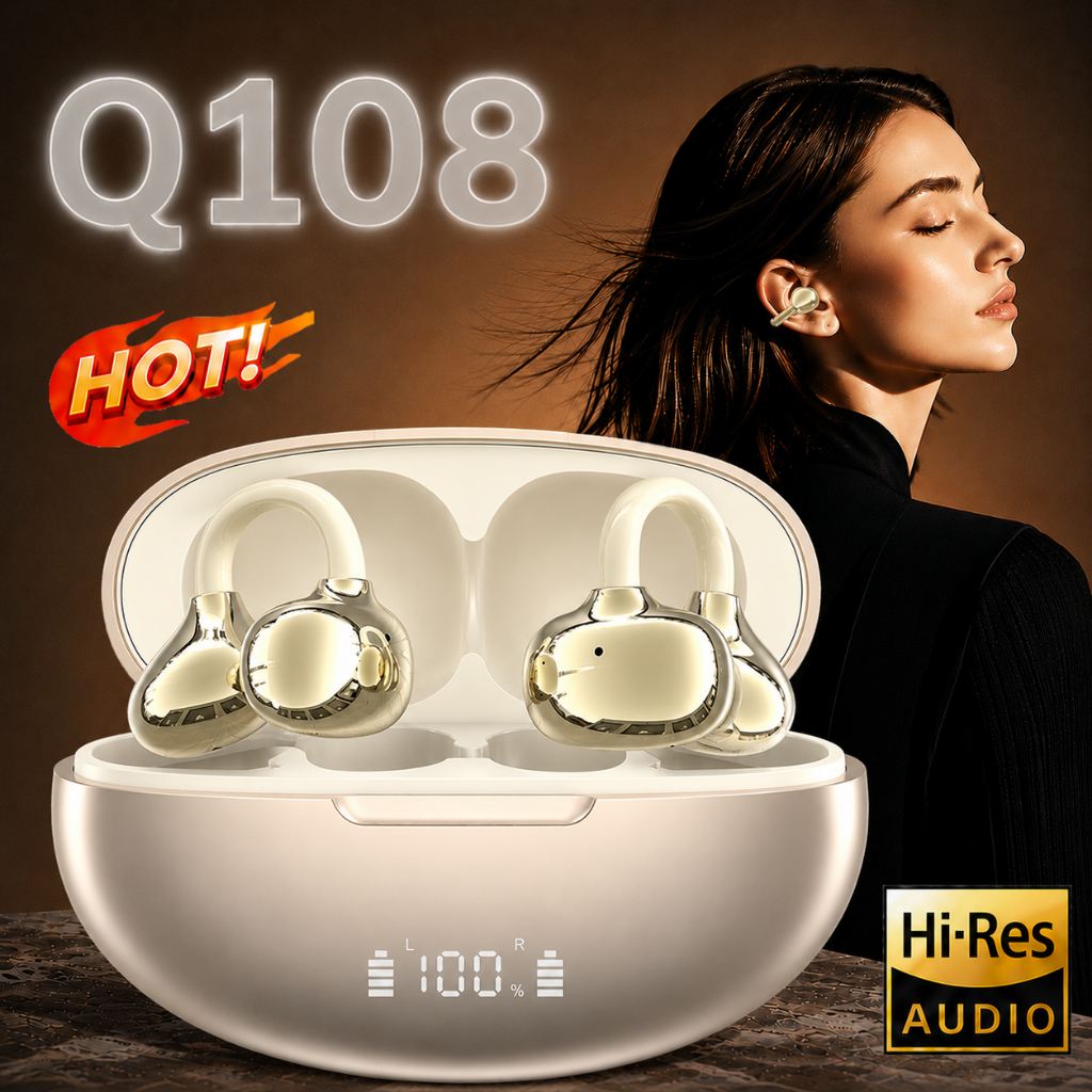 Fone Bluetooth Sem Fio Q108 Clip De Ouvido Conducao Óssea HiFi Som Bateria 80H Top