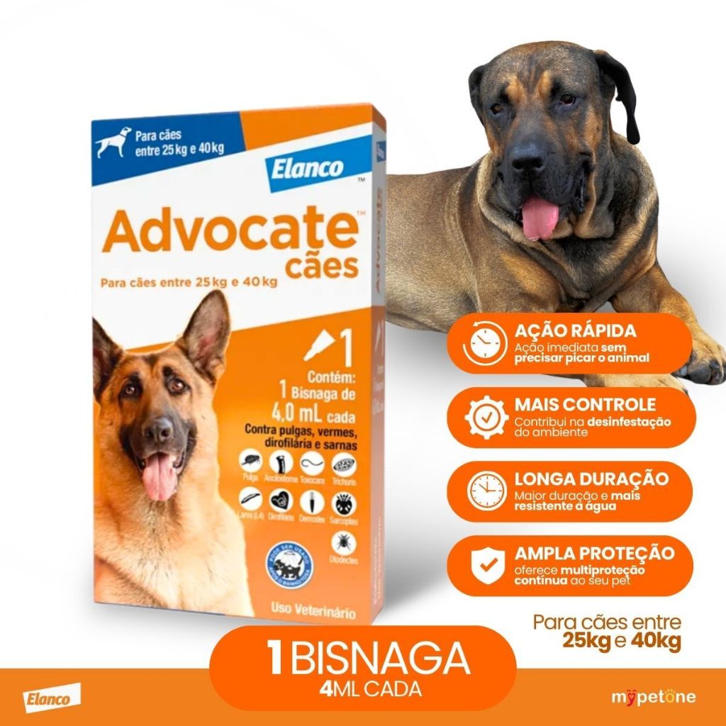 Advocate Dog 4,0mL (25 a 40 Kg) 1 Pipeta - Antipulgas P/ Cães