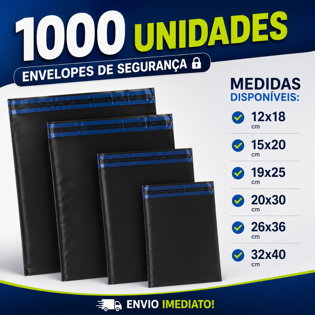 Kit 1000 Envelopes Segurança Embalagem De Envio Saquinho Envios Sedex E-commerce 12x18 15x20 19x25 20x30 26x36 32x40