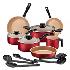 Jogo de Panelas Tramontina Turim com Assadeira 7 Peças Vermelho com Kit de Utensílios Preto 12 Peças