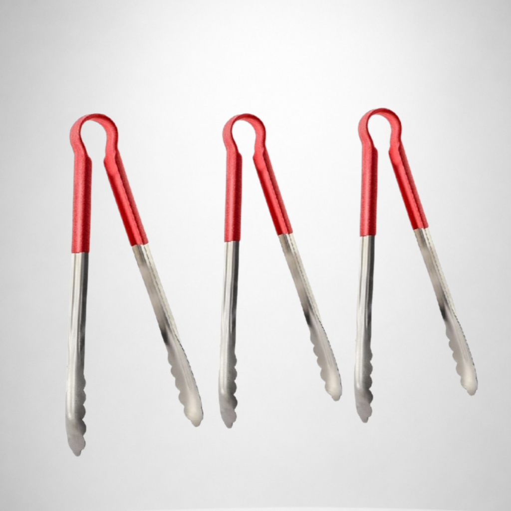 Kit 3 Pegador Pinça De Inox Para Alimento 30 Cm Cabo Vermelho Cozinha Churrasco  Buffet Casa Gourmet