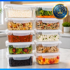 Kit 10 Marmita conjunto Potes 850ml com Travas Laterais BPA FREE - Alimentos organizadores de congelador