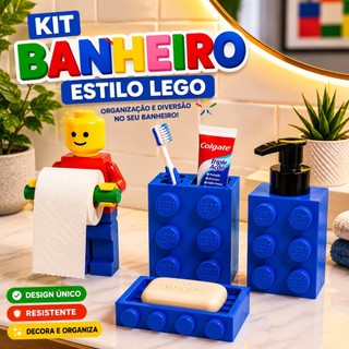 Kit Banheiro Estilo Lego Porta Escova Dispenser Saboneteira Suporte Papel Higiênico Decoração Geek Lavabo Banheiro Escov