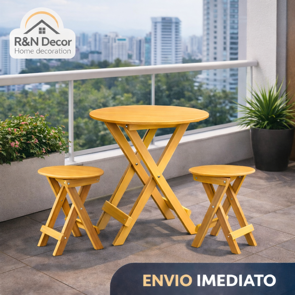 Jogo de Mesa com 2 Bancos de Madeira Área Gourmet Varanda