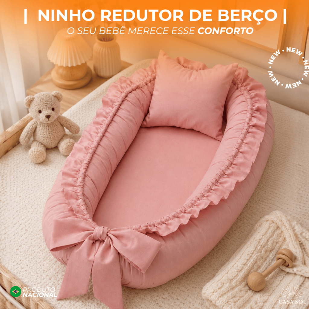 Ninho Redutor de Berço Com Babado Decorativo Percal 200 Fios 100% Algodão