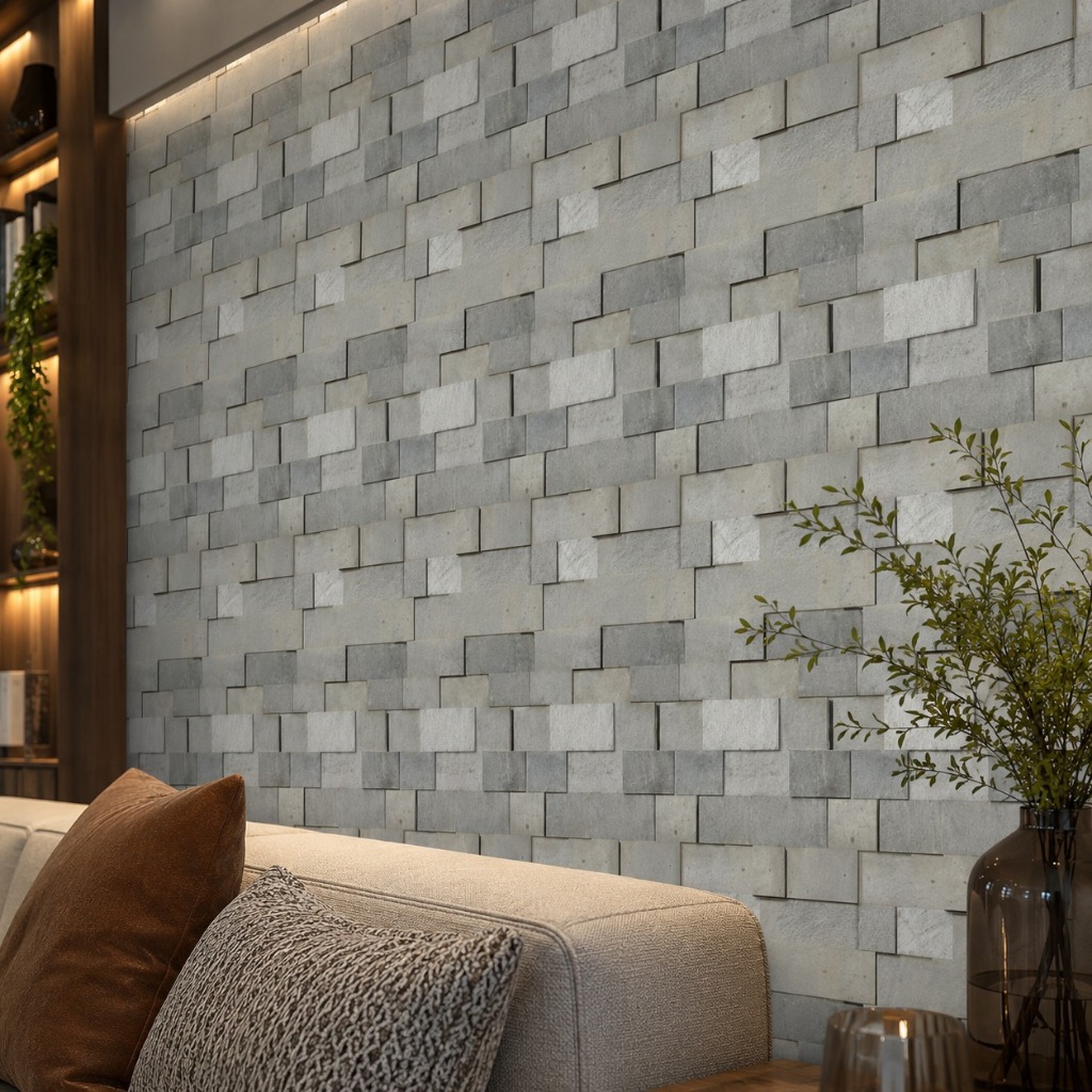 Papel de Parede Adesivo Pedra Cinza Quadradinho Mosaico Vinil Adesivo Lavável Moderno Sala Luxo