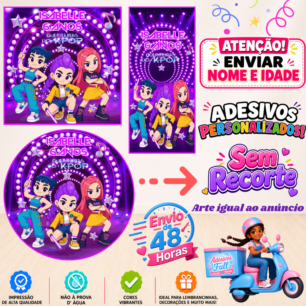 Guerreiras do K-Pop Cute - 100/60/40 Adesivos Personalizados Lembrancinhas Festa Aniversário