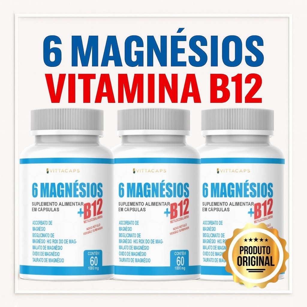 6 MAGNÉSIOS+B12 METILCOBALAMINA AGORA EM 1 SÓ POTE | 60 CÁPSULAS 5OOmg 6X1-ENVIO RAPIDO