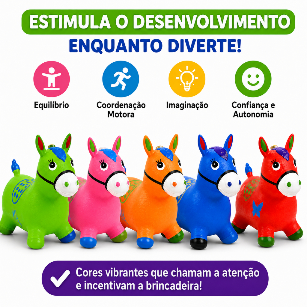 Brinquedo Cavalo Upa Upa Inflável Pocotó Com Som Musical Led Pula Pula Bebê Infantil INMETRO