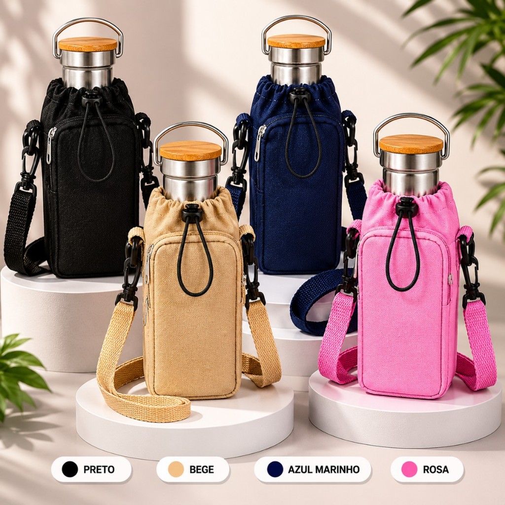 Bolsa Transversal Porta Garrafa e Celular Multifuncional para Academia Caminhada e Corrida